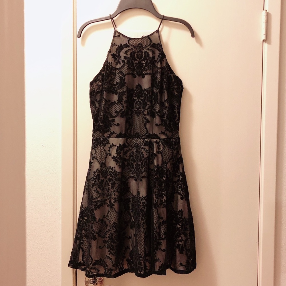 Aqua black dress (Bloomingdale’s)